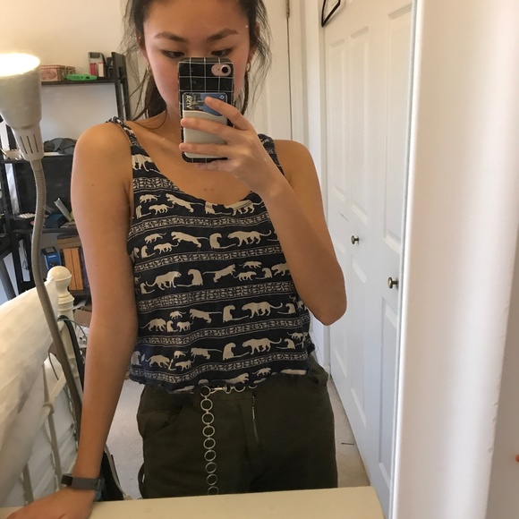Navy Animal Print Top Shop Tank - Picture 2 of 3